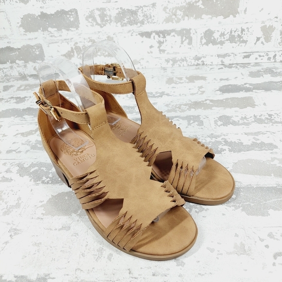 Vince Camuto Tan Faux Leather Block Heel Ankle Strap Sandals E538 - Picture 4 of 12